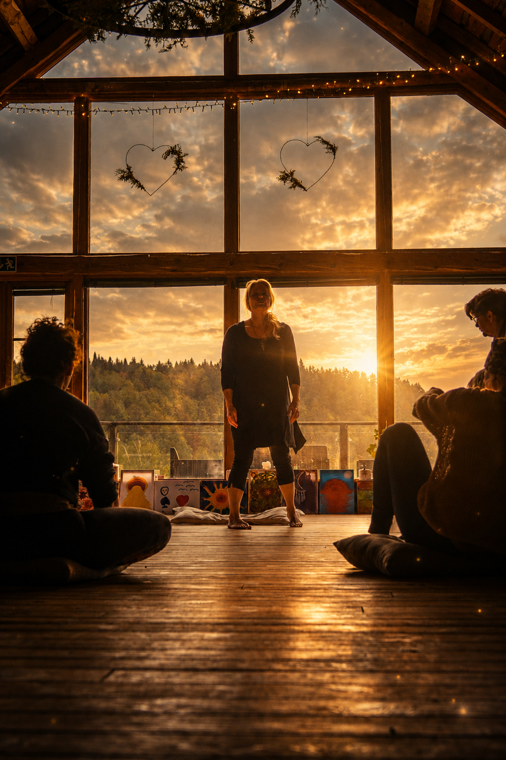 Sunset gathering in the glass hall at Sju Sjöar